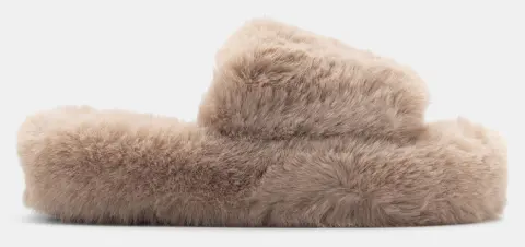 Παντόφλες Δίσολες Γούνινες - Μπεζ-Σκούρο