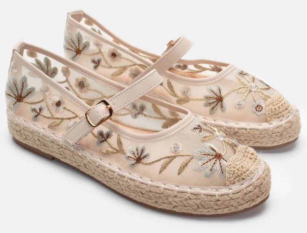 Εσπαντρίγιες με Δίχτυ & Κέντημα - Μπεζ