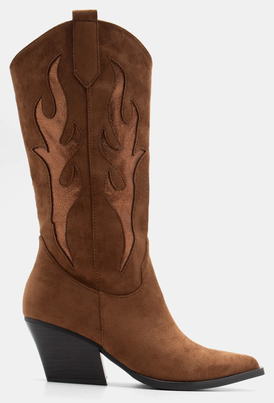 Μπότες Cowboy με Διακοσμητικές Φωτιές - Κάμελ