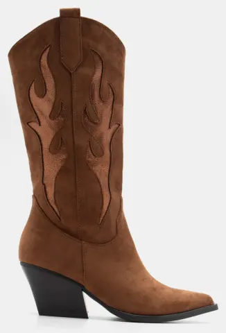 Μπότες Cowboy με Διακοσμητικές Φωτιές - Κάμελ