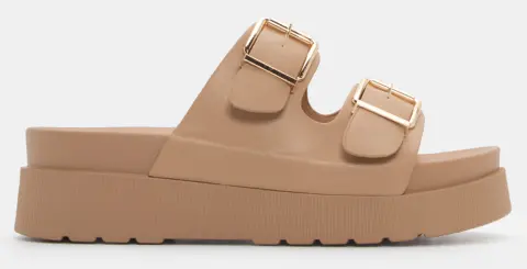 Σανδάλια Flatform με Διπλές Τόκες - Μπεζ-Σκούρο