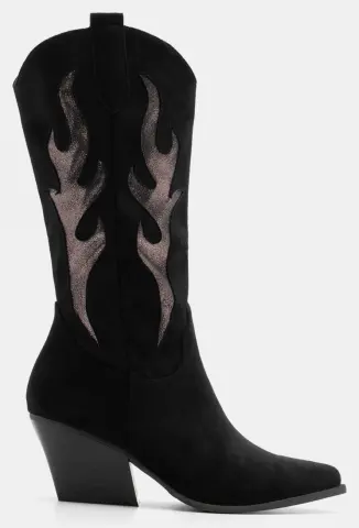 Μπότες Cowboy με Διακοσμητικές Φωτιές - Μαύρο