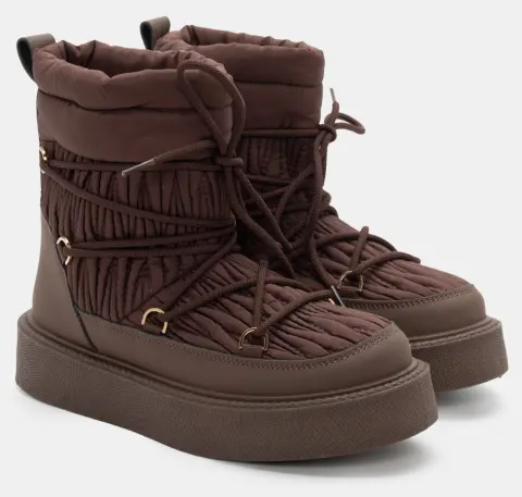 Μποτάκια με Εσωτερική Επένδυση Γούνας & Κορδόνια - Καφέ Σκούρο