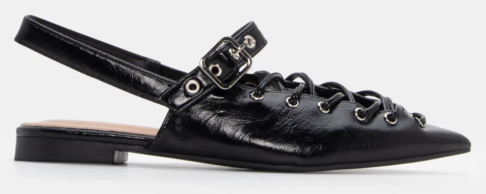 Γοβάκια Μυτερά με Κορδόνια & Τόκα - Μαύρο