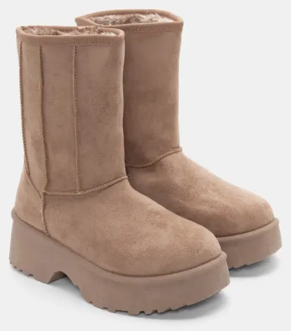 Μποτάκια με Εσωτερική Επένδυση Γούνας & Φερμουάρ - Μπεζ-Σκούρο