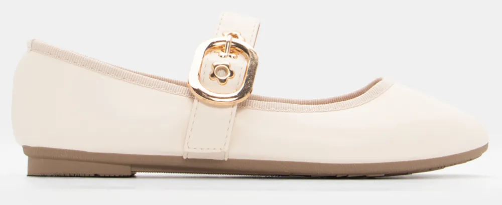 Μπαλαρίνες με Λουράκι & Μεταλλικές Λεπτομέρειες - Μπεζ