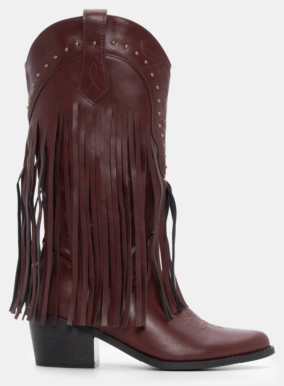 Μπότες Cowboy με Διακοσμητικά Κρόσσια & Τρούκς - Μπορντό