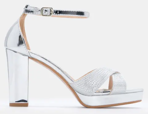 Πέδιλα με Χιαστί Λουράκια από Strass - Ασημί
