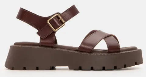 Σανδάλια Flatform με Χιαστί Λουράκια - Καφέ Σκούρο