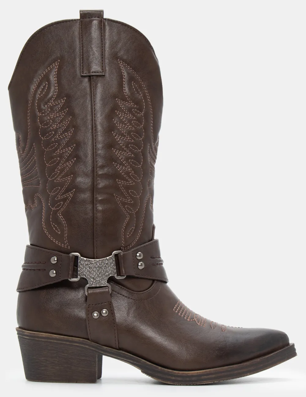 Μπότες Cowboy με Λουράκια & Διακοσμητικό - Καφέ Σκούρο