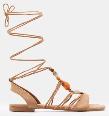 Flat Σανδάλια Gladiator με Διακοσμητικές Χάντρες - Κάμελ