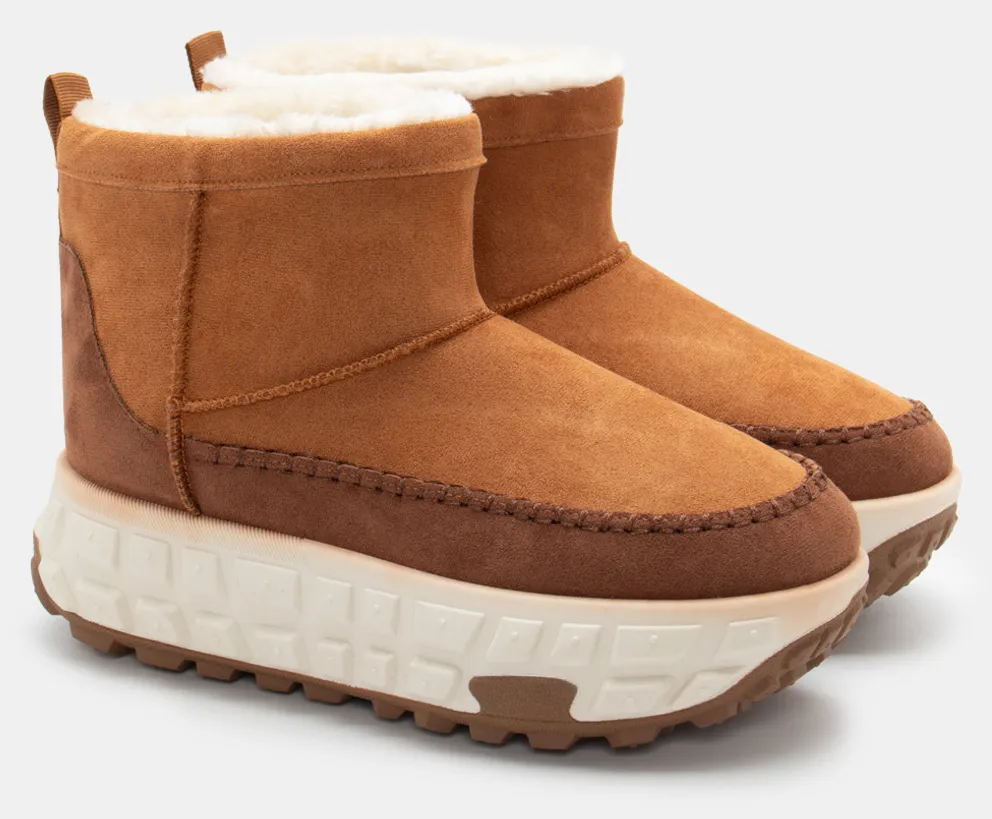 Μποτάκια Δίσολα με Εσωτερική Επένδυση Γούνας - Κάμελ