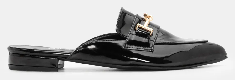 LUIGI DESIGN - Mules Loafers με Διακοσμητική Αγκράφα - Μαύρο-Λουστρίνι