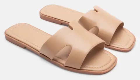 Σανδάλια Flat με Φαρδιά Φάσα - Μπεζ-Σκούρο