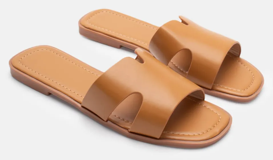 Σανδάλια Flat με Φαρδιά Φάσα - Κάμελ