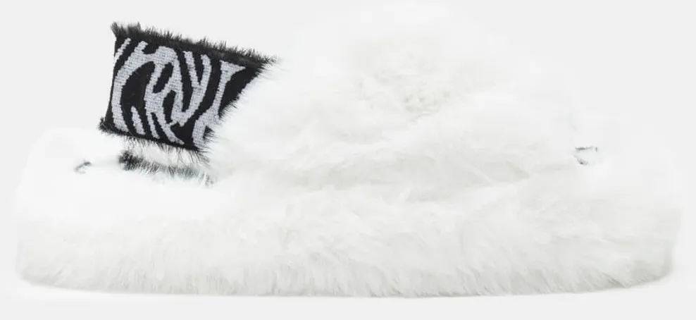 Παντόφλες Γούνινες με Λεπτομέρεια Print - Λευκό