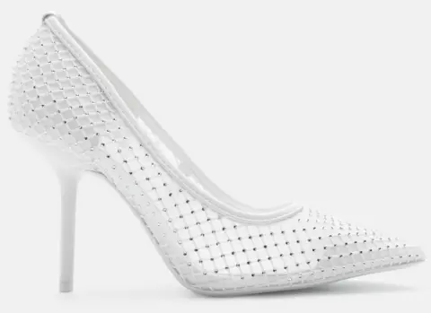 Γόβες Μυτερές με Δίχτυ & Strass - Λευκό