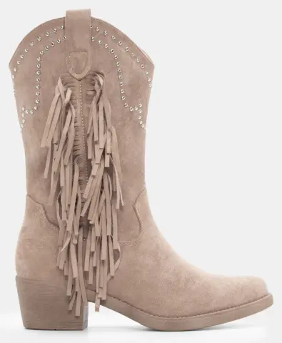 Μποτάκια Cowboy με Κρόσσια & Διακοσμητικά Τρούκς - Μπεζ-Σκούρο