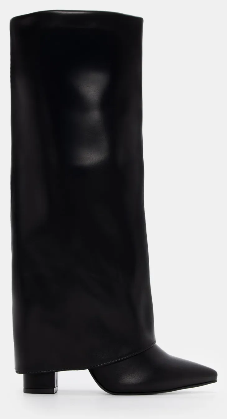 Μπότες με Εφέ Αναδιπλούμενης Φάσας - Μαύρο