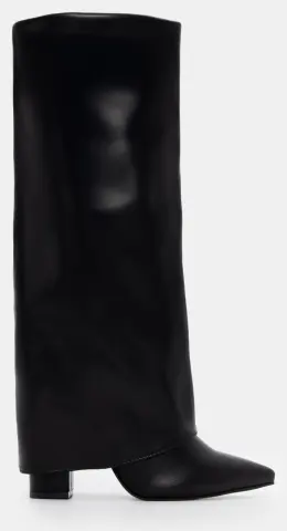 Μπότες με Εφέ Αναδιπλούμενης Φάσας - Μαύρο
