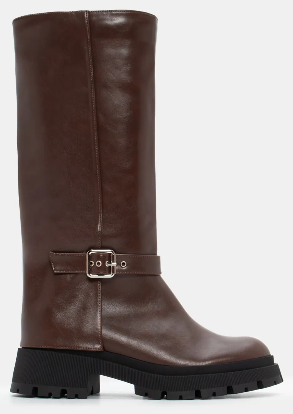 Μπότες με Διακοσμητικό Λουράκι & Τρακτερωτή Σόλα - Καφέ Σκούρο