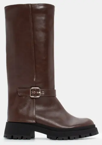 Μπότες με Διακοσμητικό Λουράκι & Τρακτερωτή Σόλα - Καφέ Σκούρο