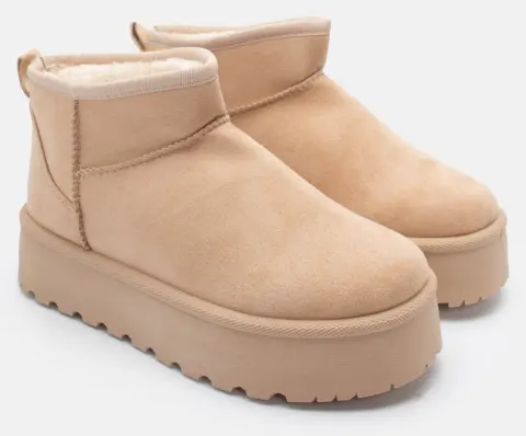 Μποτάκια Δίσολα με Εσωτερική Επένδυση Γούνας - Μπεζ