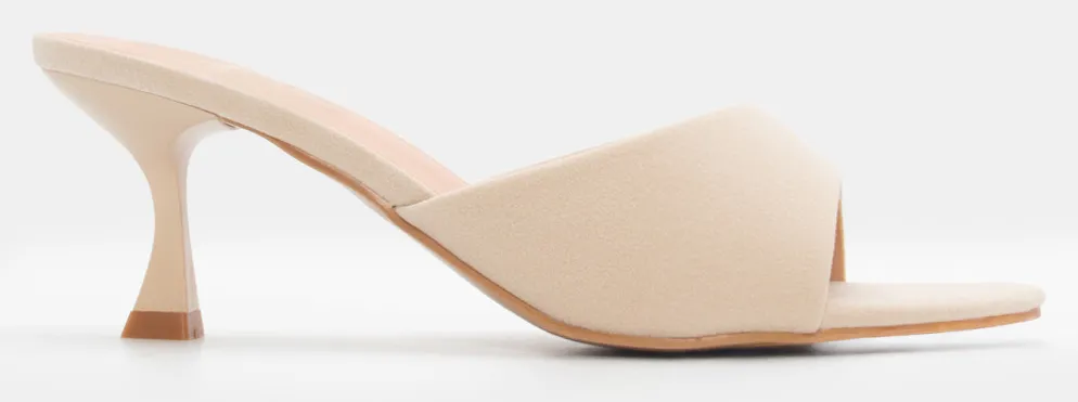 Mules Kitten Heel με Φαρδιά Φάσα - Μπεζ