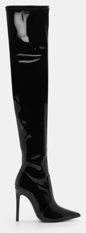Μπότες Μυτερές Over The Knee - Μαύρο-Λουστρίνι