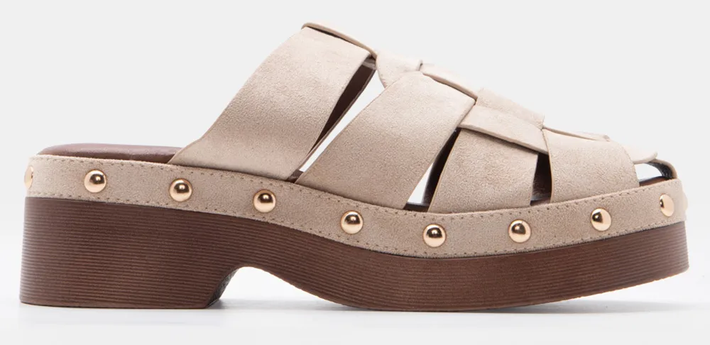 Clogs με Πλεγμένες Φάσες - Μπεζ-Σκούρο