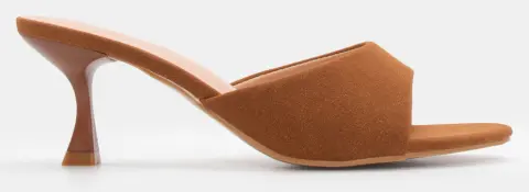 Mules Kitten Heel με Φαρδιά Φάσα - Κάμελ
