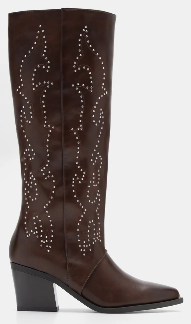 Μπότες Cowboy με Διακοσμητικά Τρούκς - Καφέ Σκούρο