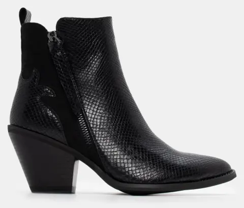 Μποτάκια Cowboy Croco με Διακοσμητικό Φερμουάρ - Μαύρο