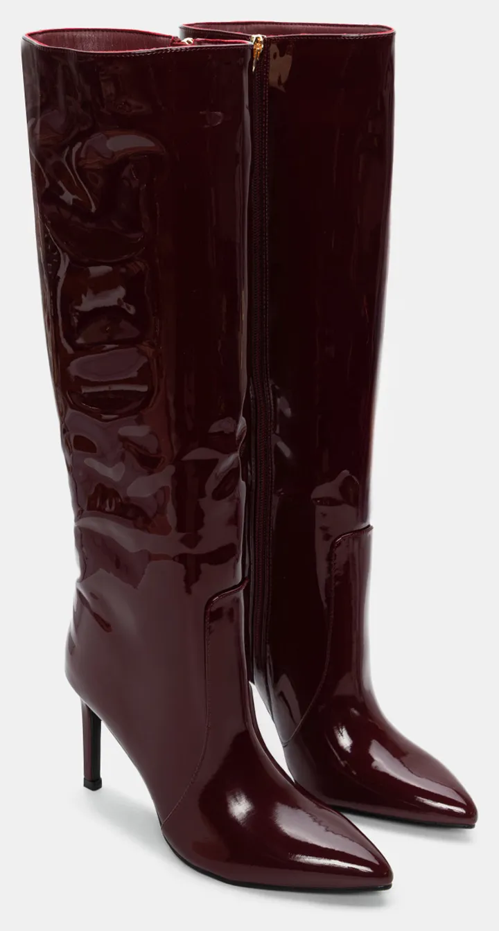 Μπότες Μυτερές με Τακούνι - Μπορντό-Λουστρίνι