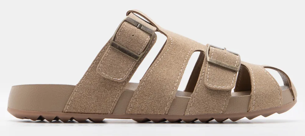 Σανδάλια Flatform με Διπλές Τόκες - Μπεζ-Σκούρο