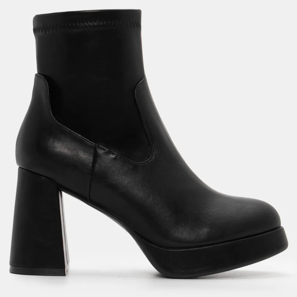 Μποτάκια Κάλτσα με Φιάπα & Τακούνι - Μαύρο