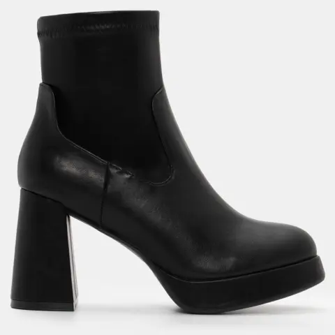 Μποτάκια Κάλτσα με Φιάπα & Τακούνι - Μαύρο