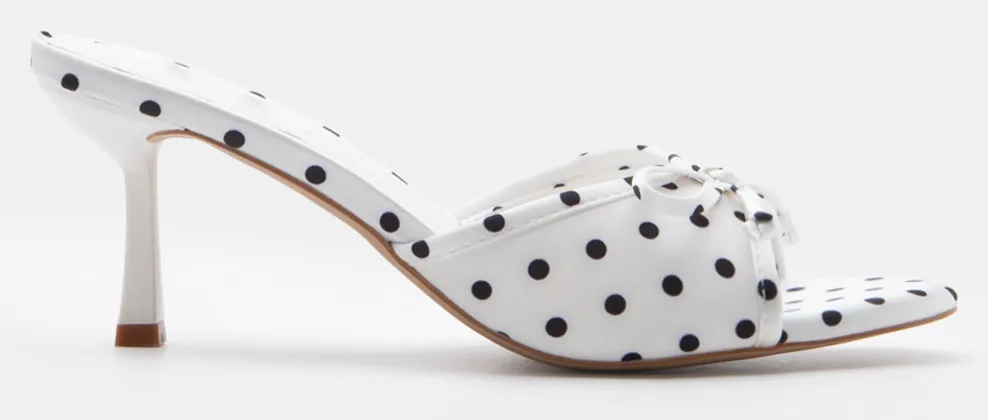 Mules Πουά με Διακοσμητικό Φιόγκο - Λευκό