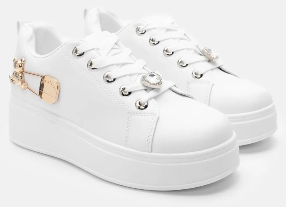 Sneakers Μονόχρωμα με Διακοσμητικά - Λευκό