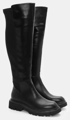 Μπότες σε Συνδυασμό Υλικών - Μαύρο