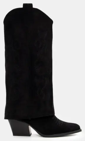 Μπότες Cowboy με Εφέ Αναδιπλούμενης Φάσας & Διακοσμητικές Φωτιές - Μαύρο