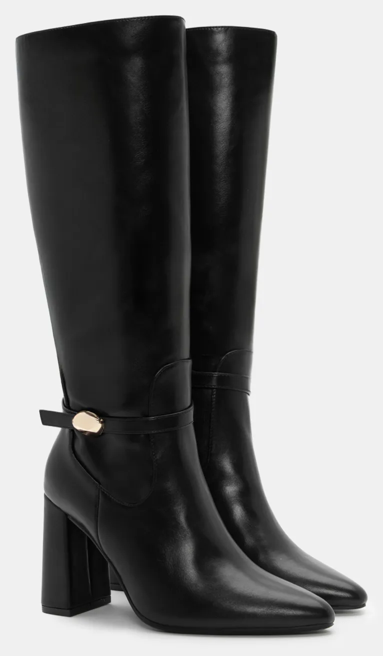 Μπότες Μυτερές με Διακοσμητικό Λουράκι - Μαύρο