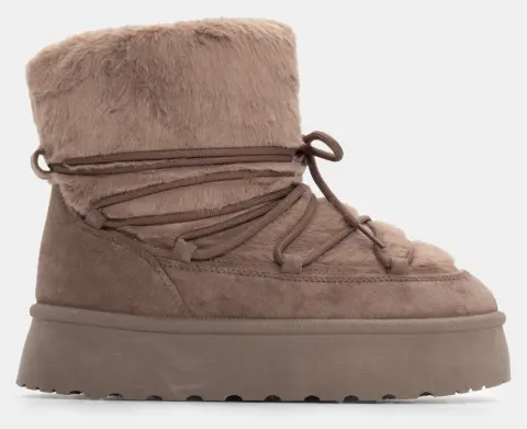 Μποτάκια με Εσωτερική Επένδυση Γούνας - Μπεζ-Σκούρο