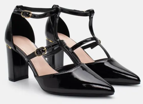 Γόβες με Μυτερές με Λουράκια & Τόκες - Μαύρο