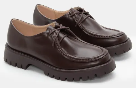 Μοκασίνια Δετά με Τρακτερωτή Σόλα - Καφέ Σκούρο