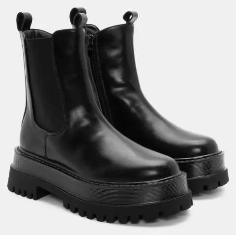 Μποτάκια Chelsea με Τρακτερωτή Σόλα - Μαύρο