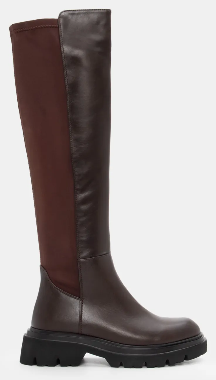 Μπότες σε Συνδυασμό Υλικών - Καφέ Σκούρο