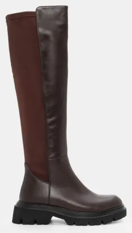 Μπότες σε Συνδυασμό Υλικών - Καφέ Σκούρο