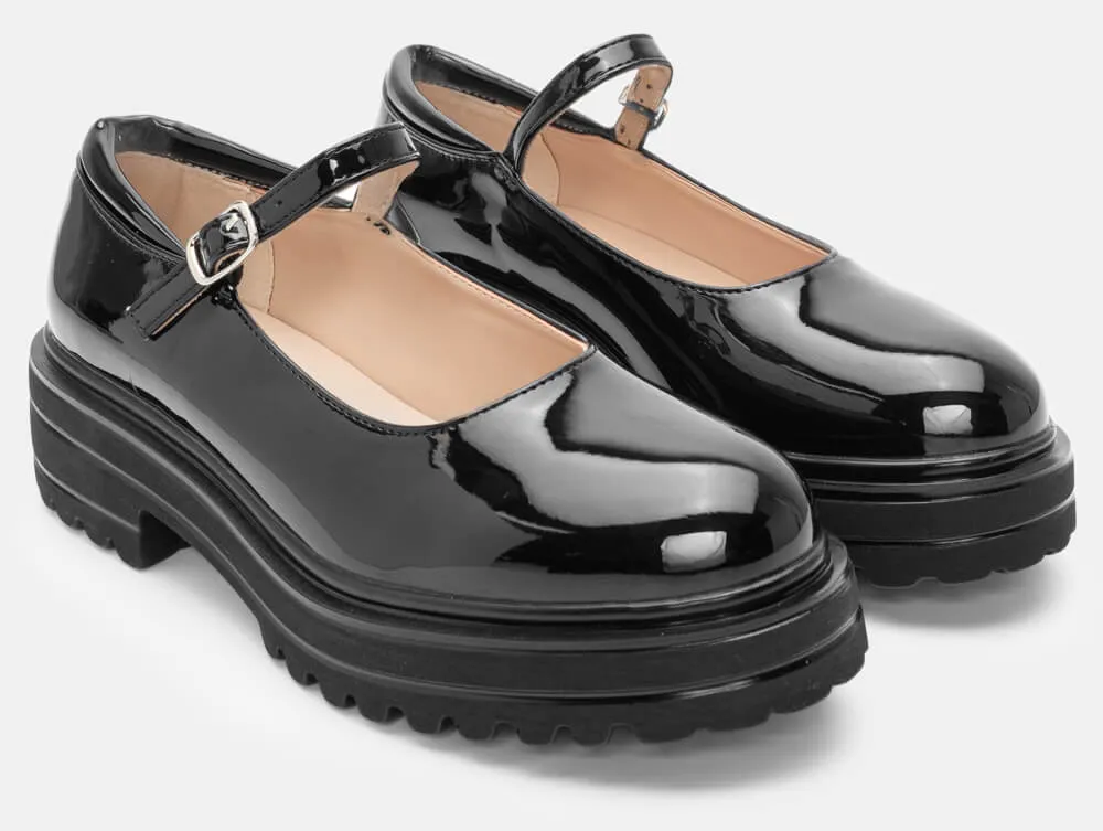 Μοκασίνια με Τρακτερωτή Σόλα & Μπαρέτα - Μαύρο-Λουστρίνι