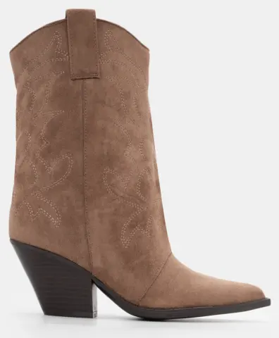 Μποτάκια Cowboy με Κέντημα - Μπεζ-Σκούρο